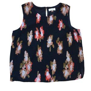 CALVIN KLEIN Blouse Size Large Sheer Pleated Sleeveless Roses